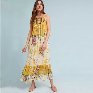 ANTHROPOLOGIE Paradiso Koi Fish Halter Maxi Dress